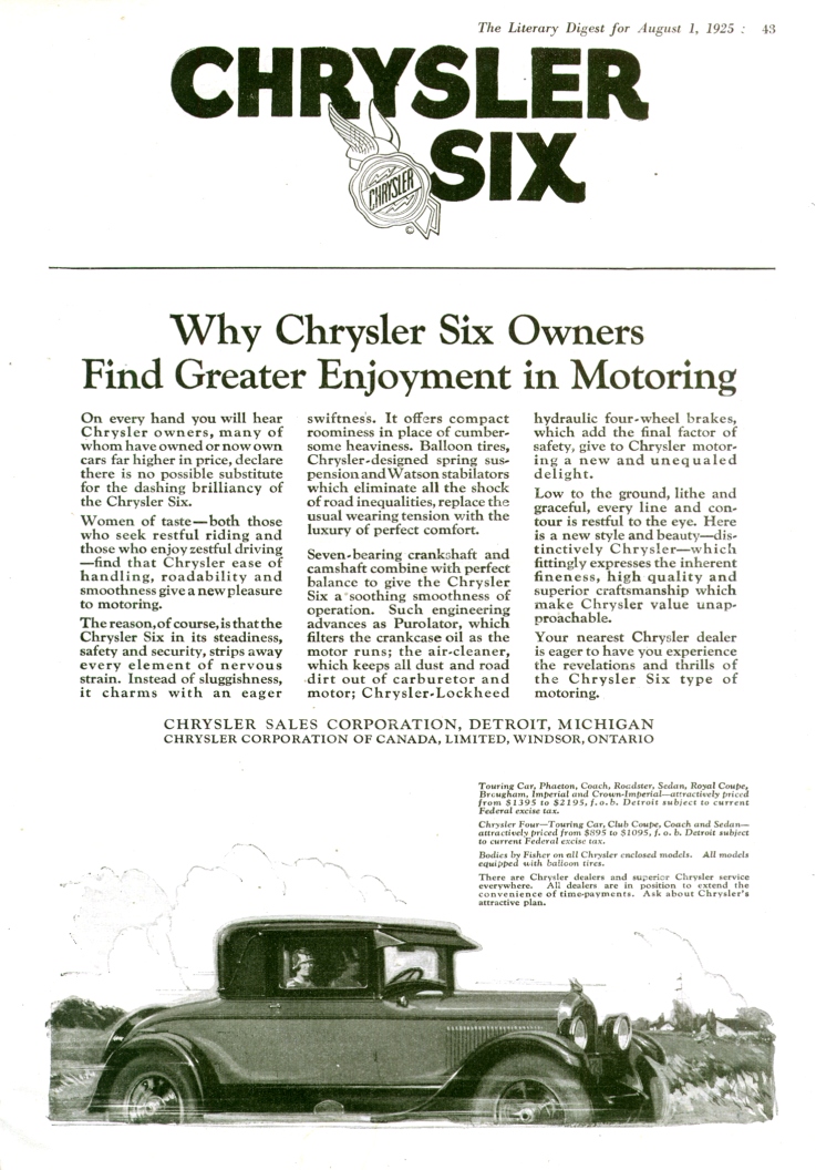 1925 Chrysler Auto Advertising